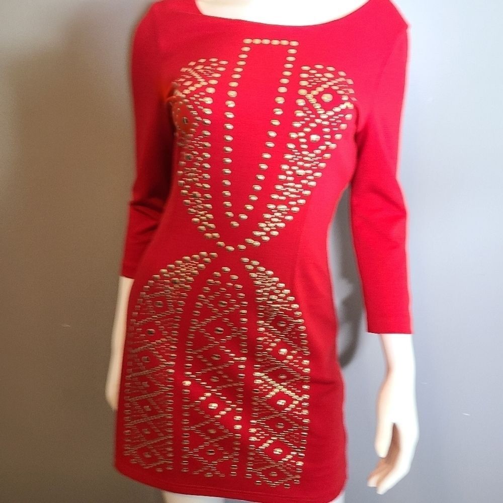 I. Madeline Red Dress Medium Gold Studded - Picture 6 of 11